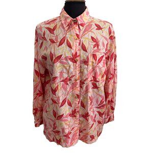 Bay Studio Petite Womens Pink Floral Button-Up Long Sleeve Blouse PL